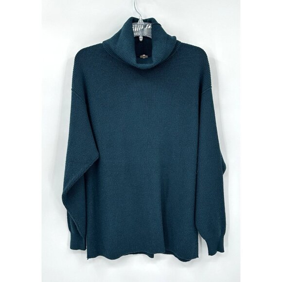 FREE PEOPLE turtleneck sweater oversized slouchy tunic dark green ribbed XS - Picture 2 of 11